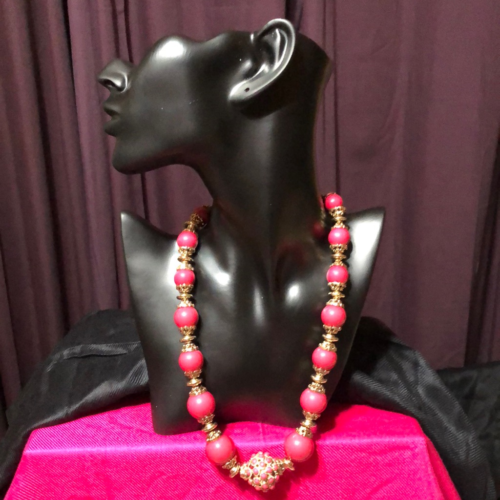 Burgundy & Gold Tone Bead Statement Necklace